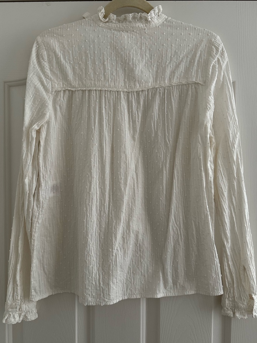 Sezane Swiss Dot Ruffle Neck Long-Sleeve Top - Picture 5 of 7